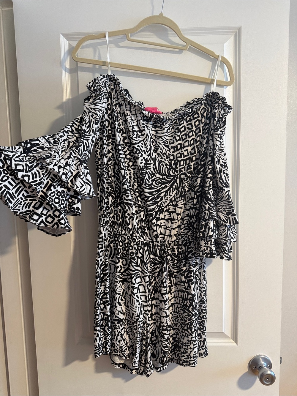 Off-Shoulder Black & White Patterned Women's Dress Romper